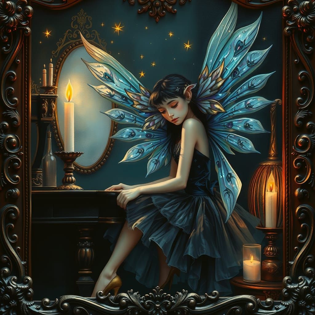 Gothic Fairy at Victorian Vanity, Art Nouveau