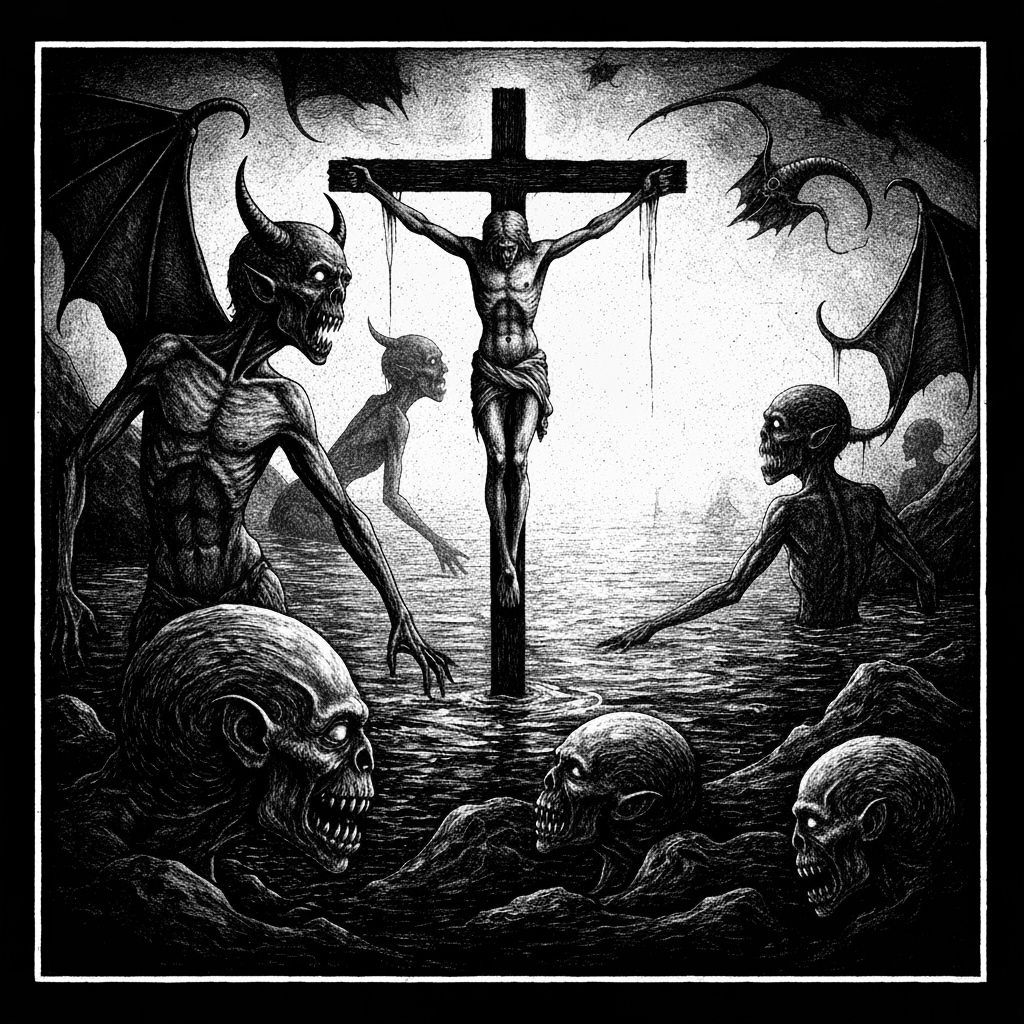 Nightmarish Horror Scene in Black and White