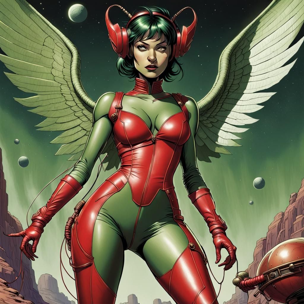 Green Martian Woman in Comic Book Style