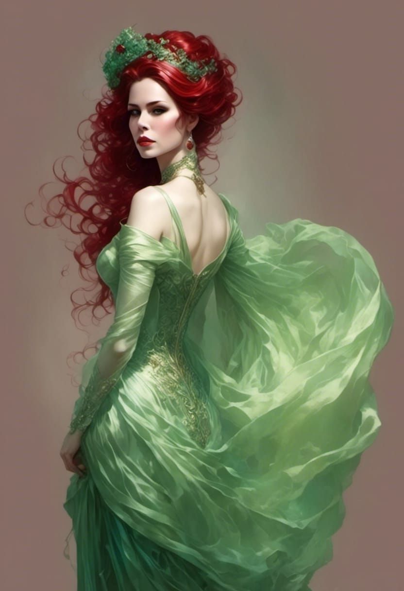 Woman in Green Gown: Dark Fantasy Concept Art
