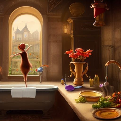 Ratatouille Washing Hands: Detailed Matte Painting