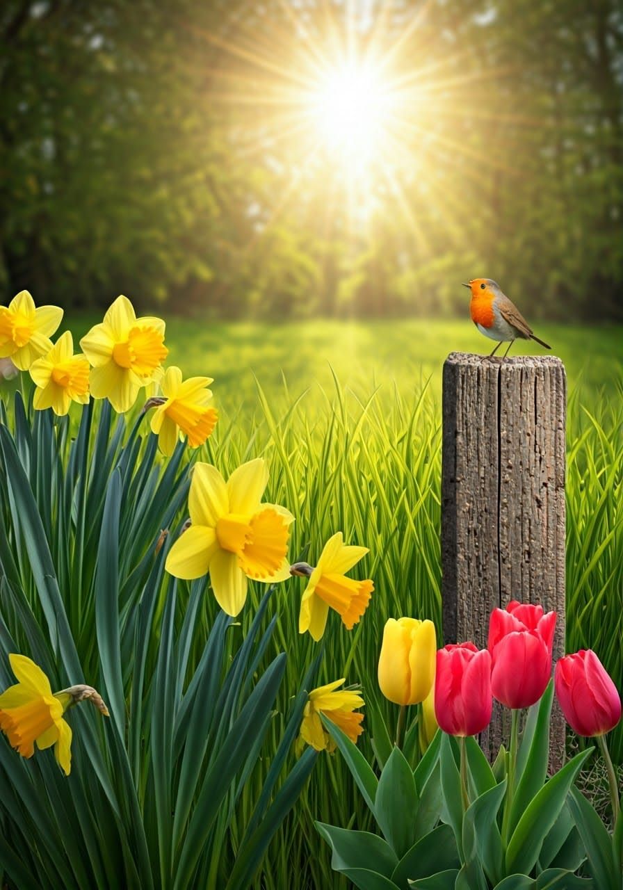 Serenity of Spring Dawn in Vibrant Photorealistic Style