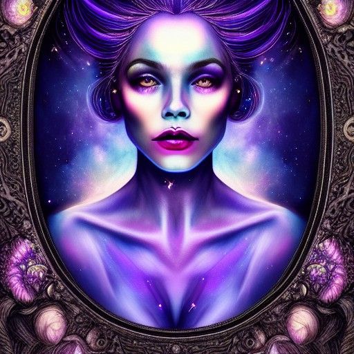 Iridescent Portrait of Woman with Indigo Glow