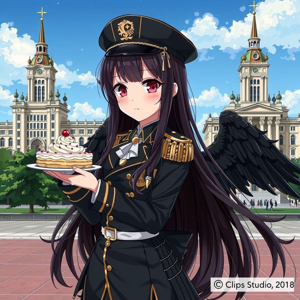 Anime-Style Winged Girl with Cake at VDNKh