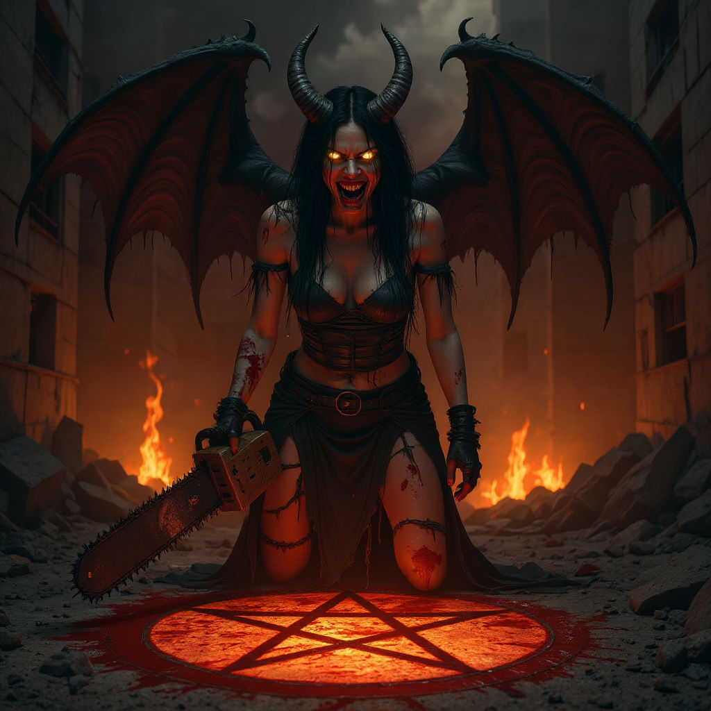 Demonic Mother with Chainsaw in Shattered Apartment