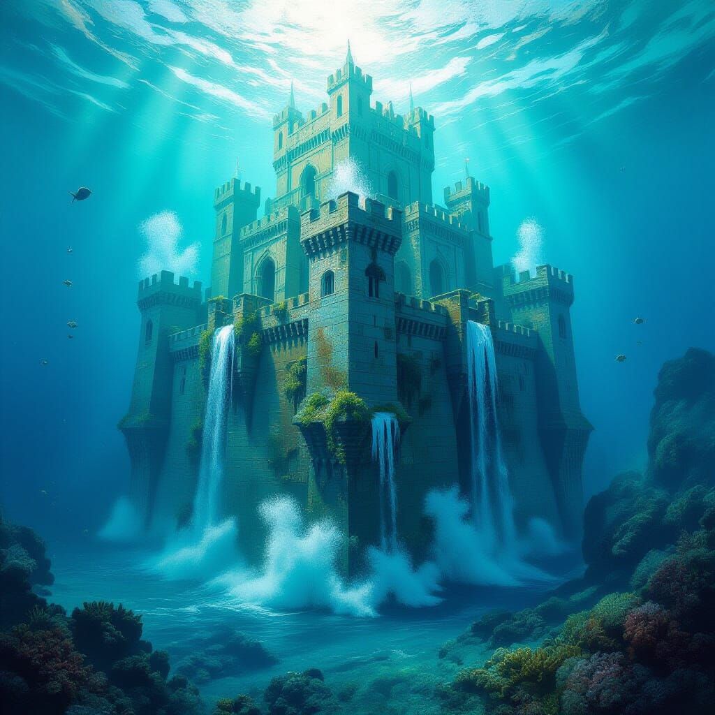 Fantastical Fortress Breaching the Sea Surface