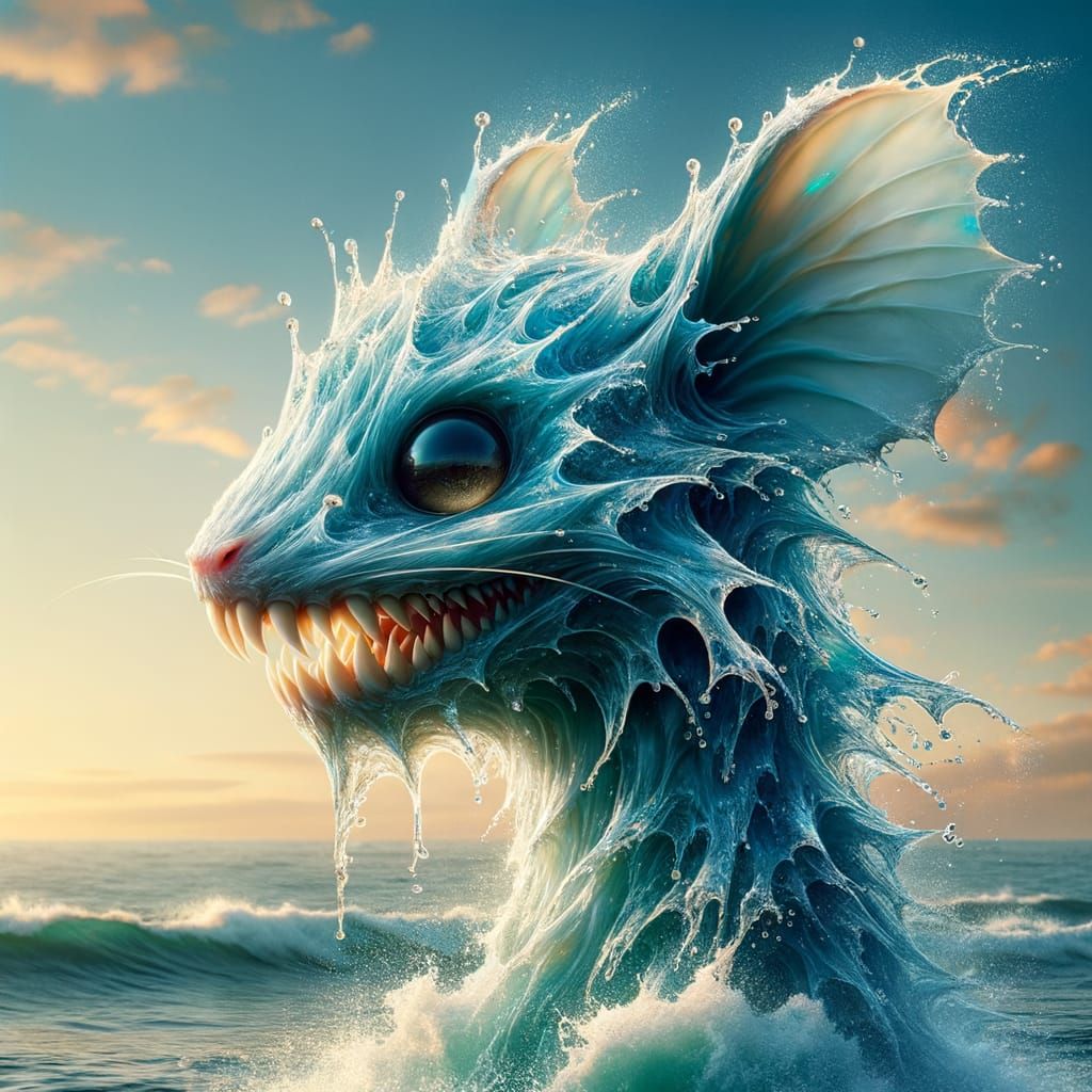 Aquatic Mousefolk with Shark Teeth Emerges from the Sea