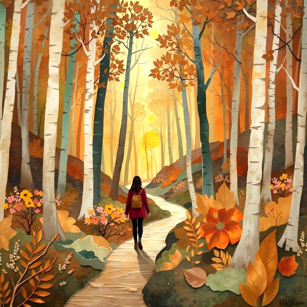 Indian Summer Forest in Paper Collage Style