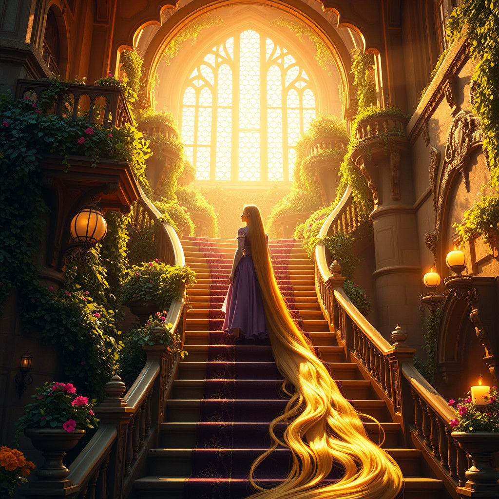 Rapunzel in a Mystical Castle, Digital Art