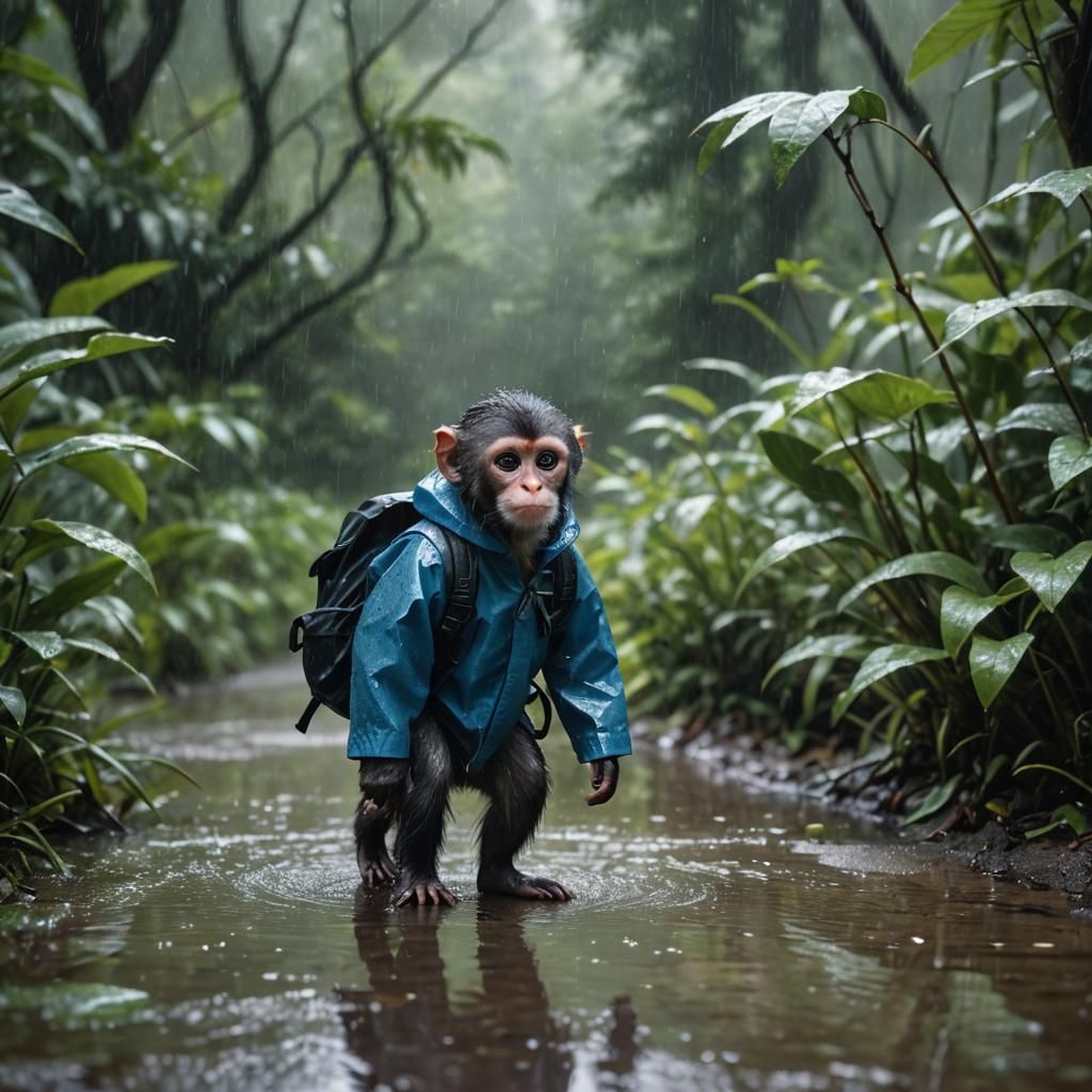 Baby Monkey's Rainy School Day: Wildlife Photography