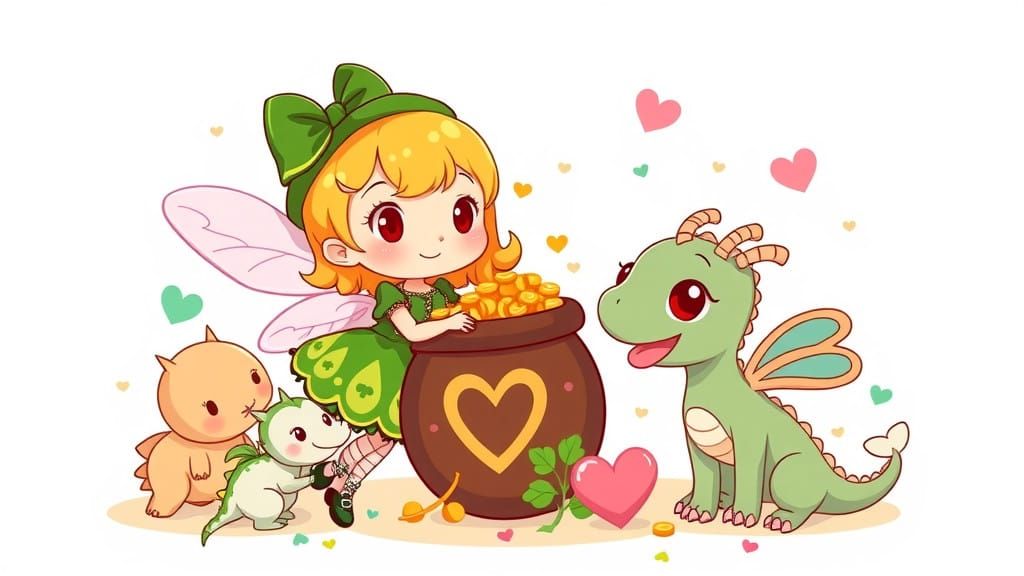 Chibi Fairies and Dragons Celebrate St. Patty's Day