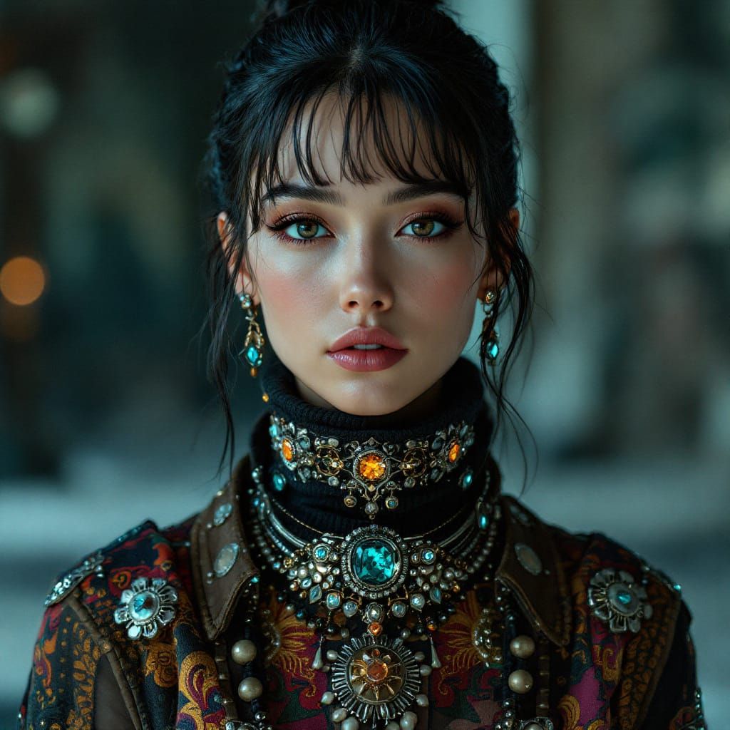 Futuristic Woman Portrait in Ornate Jewelry