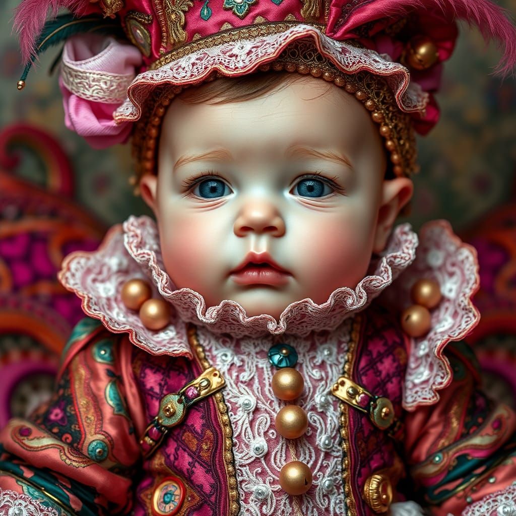 Baby Joker in Ornate Venetian Carnival Attire