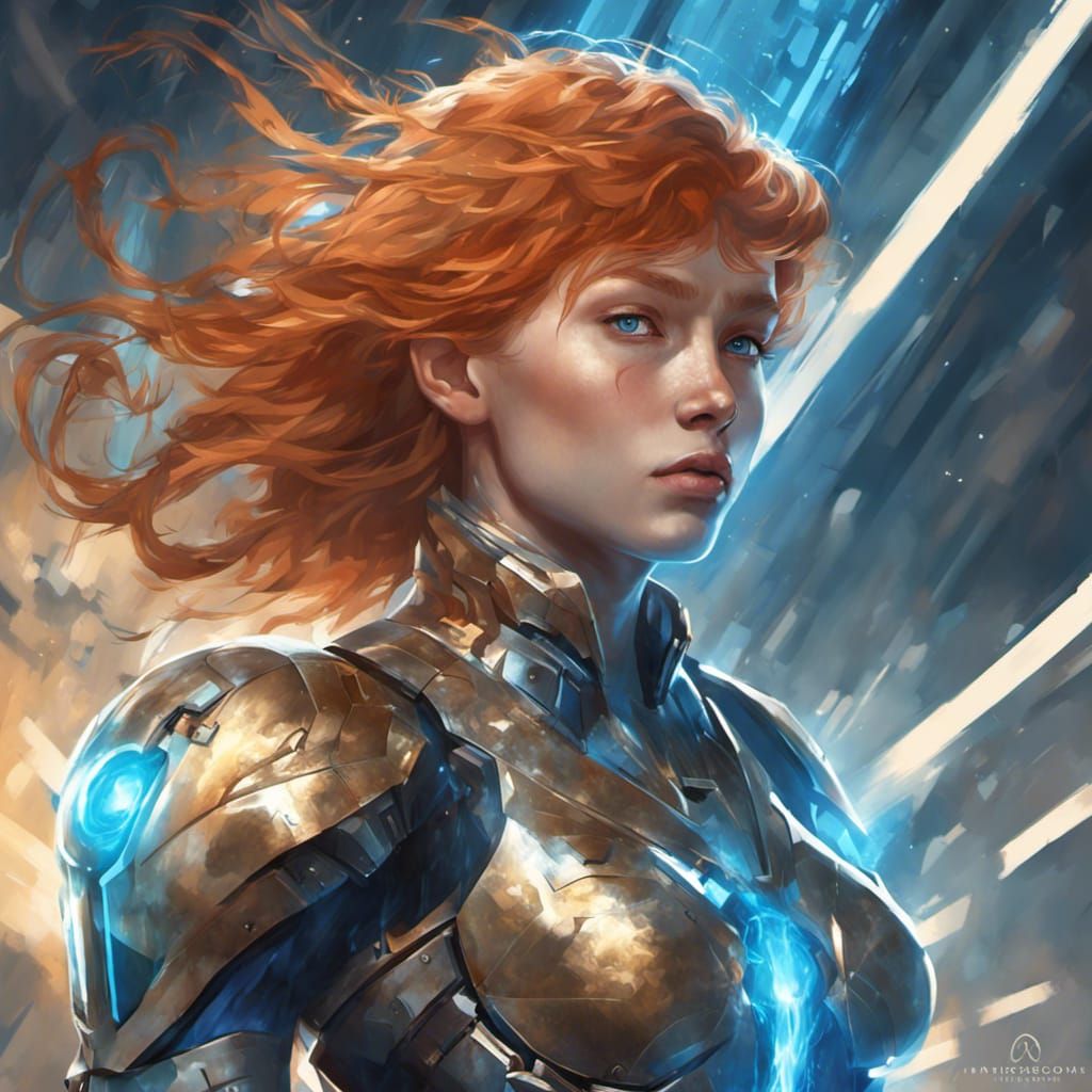 Futuristic Ginger Warrior in Energy Field