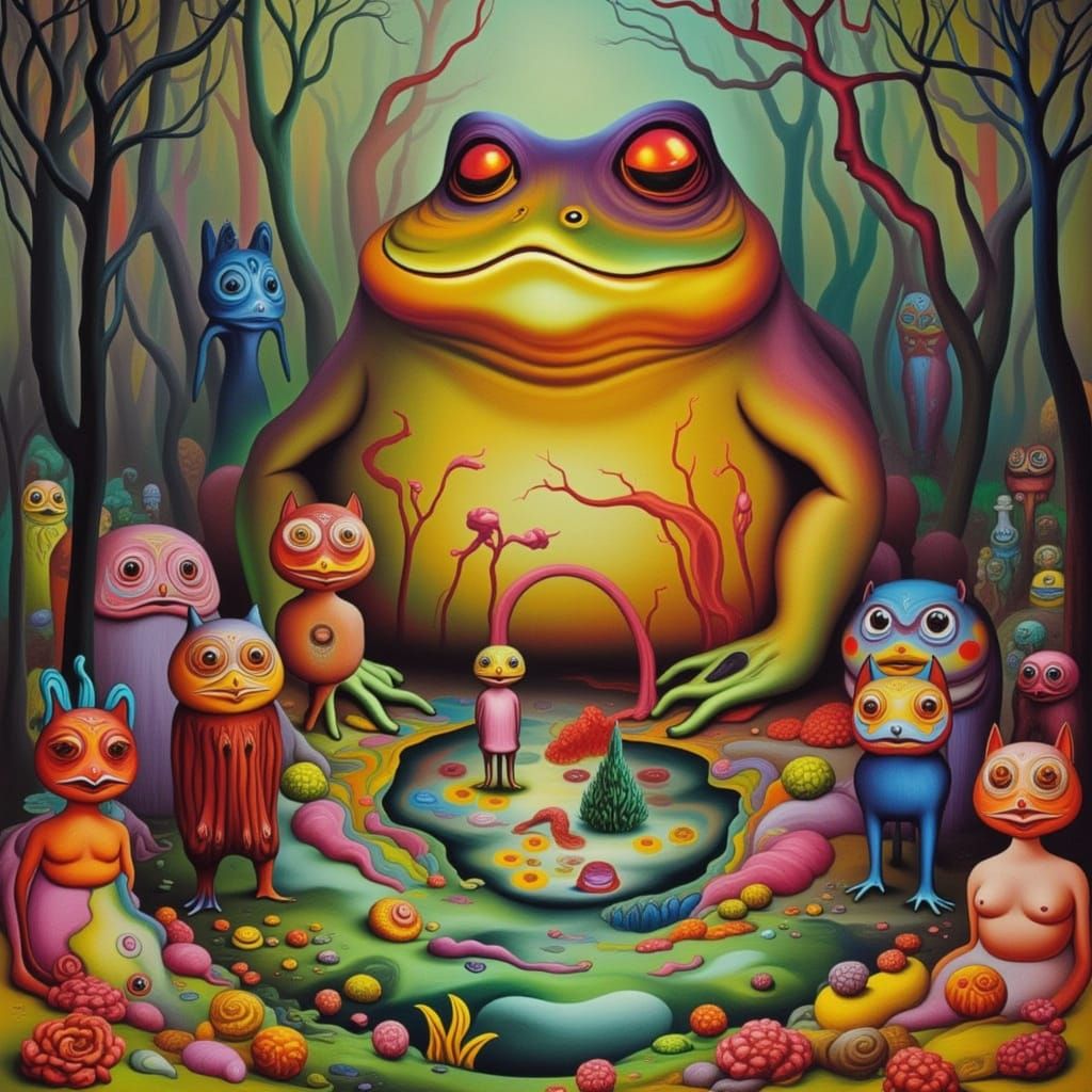 Giant Toad and Fox Bride in Forest, Matisse Style