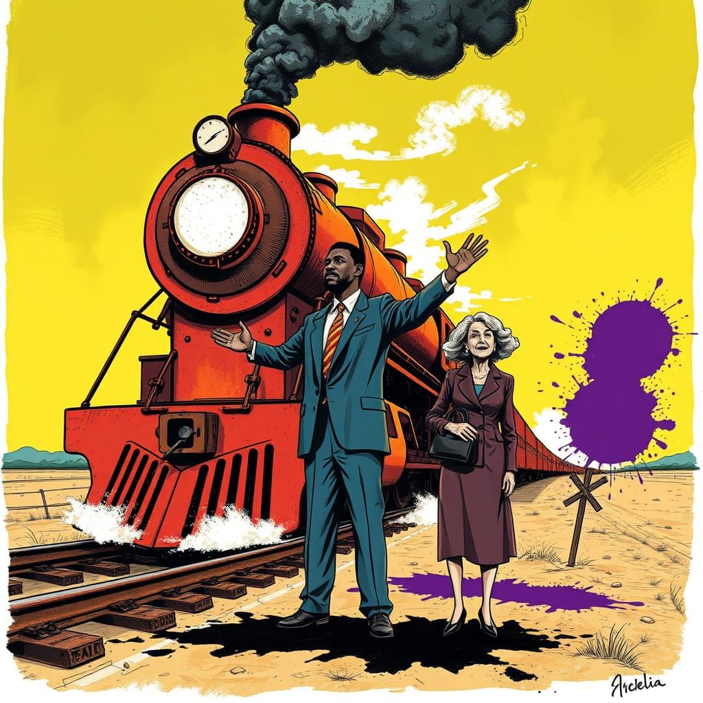 Freedom Train in Beryl Cook Style with Francis Bacon Angst