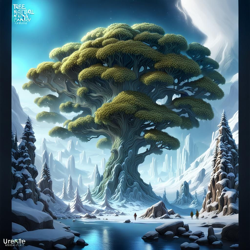 Fantasy Tree in Snowy Utopia: Detailed Matte Painting