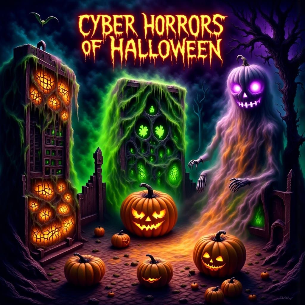 Cyber Horror Halloween Movie Poster with Cyber-Monsters
