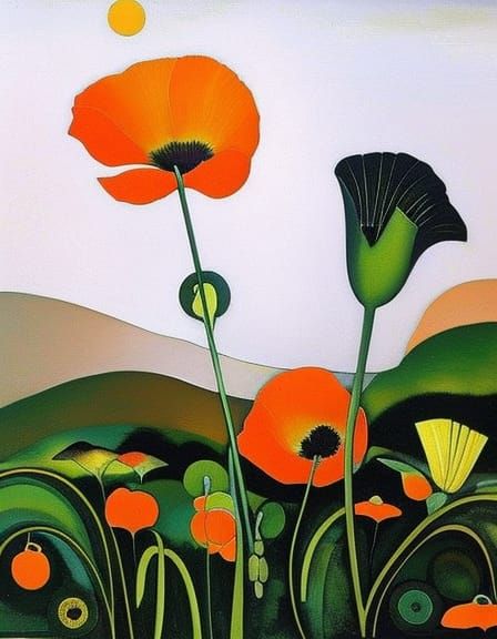 Abstract Orange Poppy in Expressionist Style