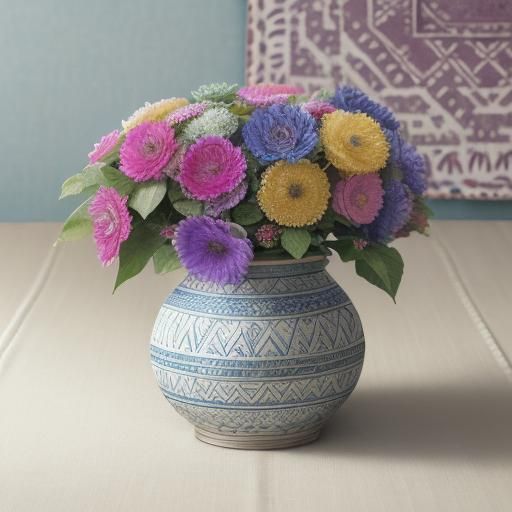 Macro Photograph of a Colorful Quilt with Runes