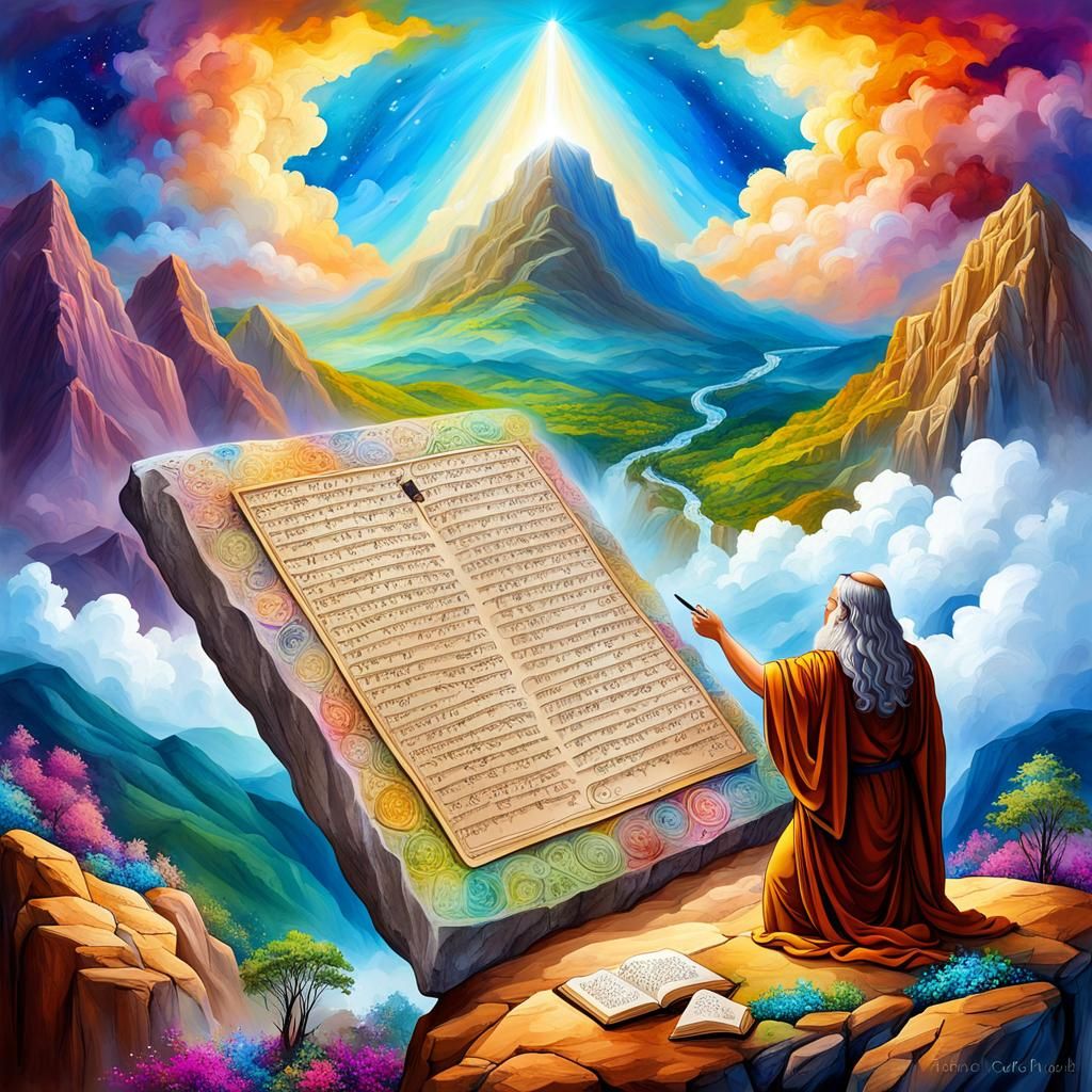 God's Hand Writes Commandments on Stone Tablet