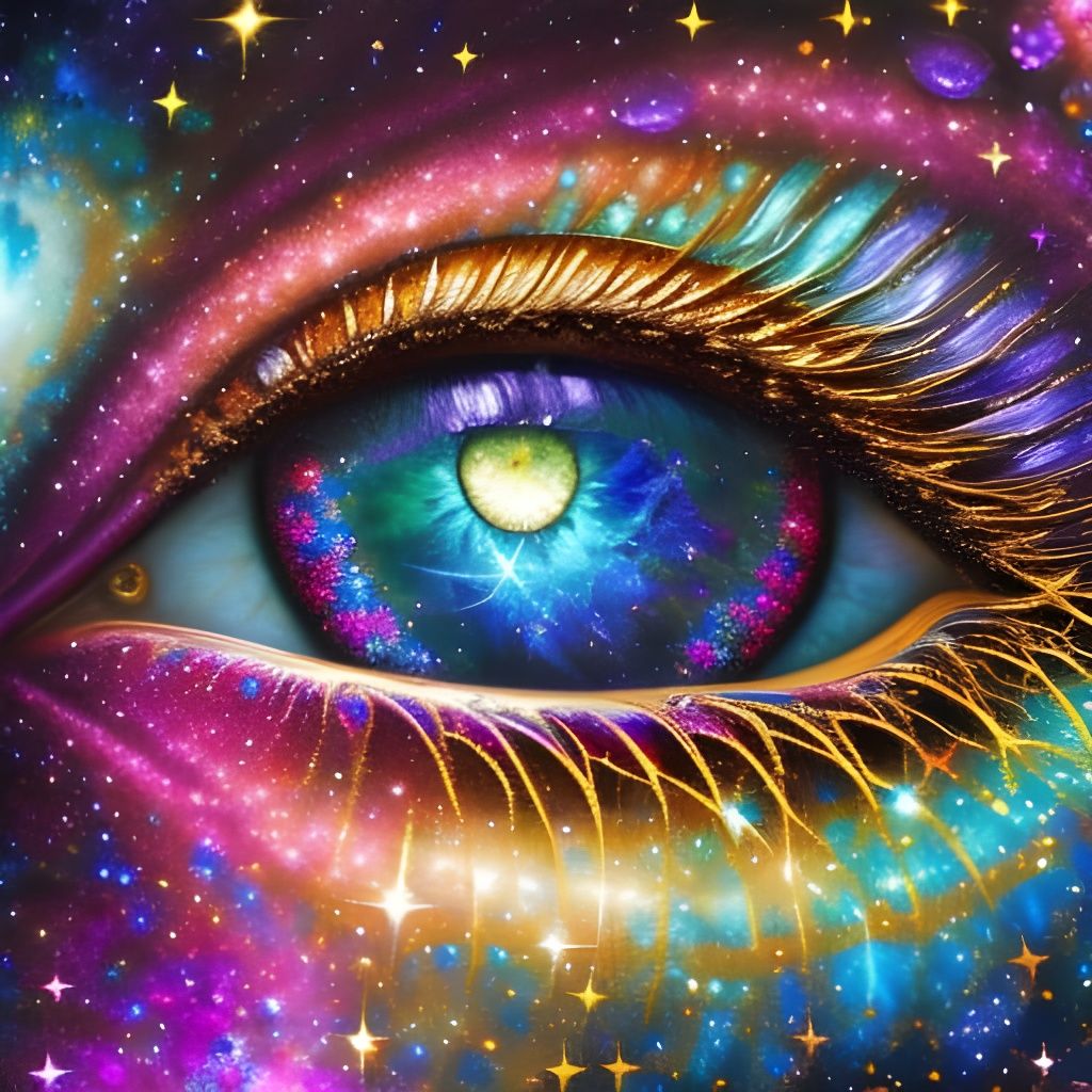 Fractal Cosmic Eye with Glittering Gold