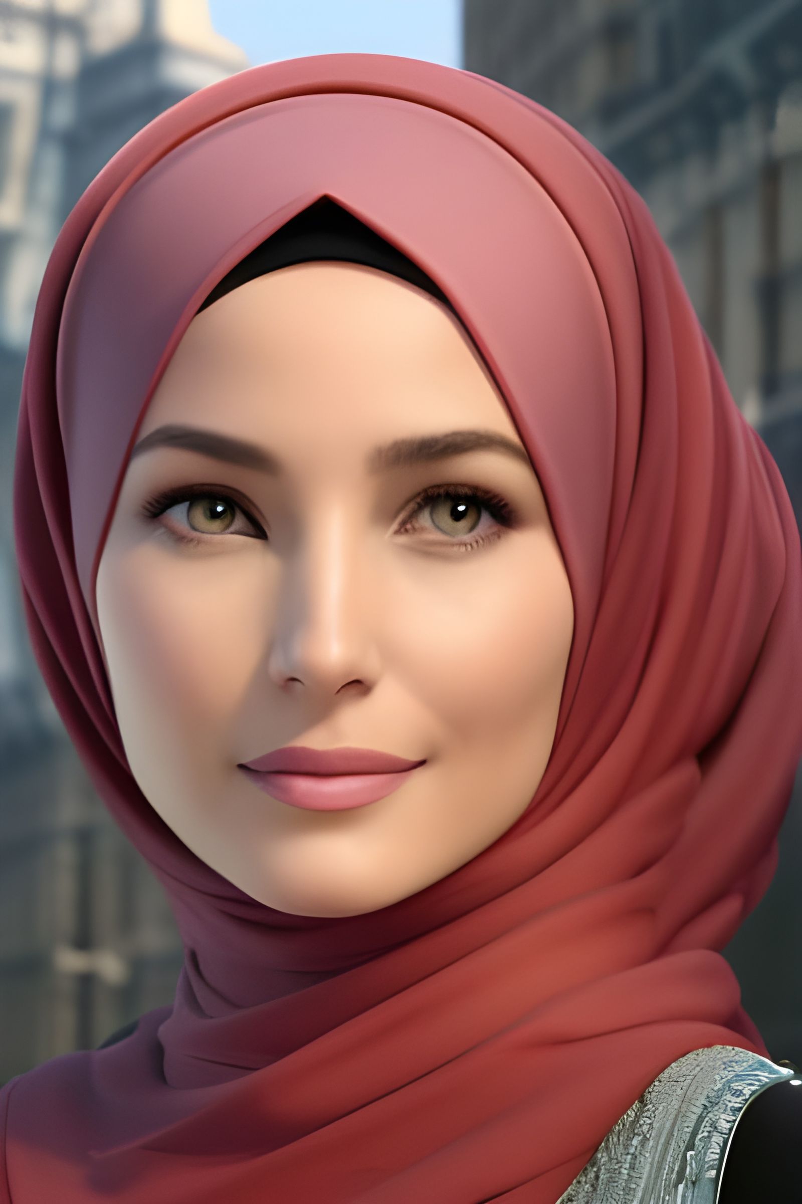 European Woman in Hijab: Detailed Matte Painting