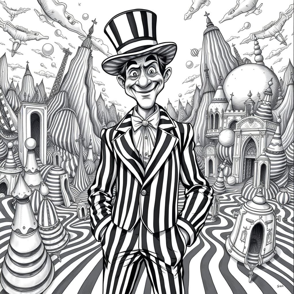 Surreal Trickster in Optical Illusion Stripes