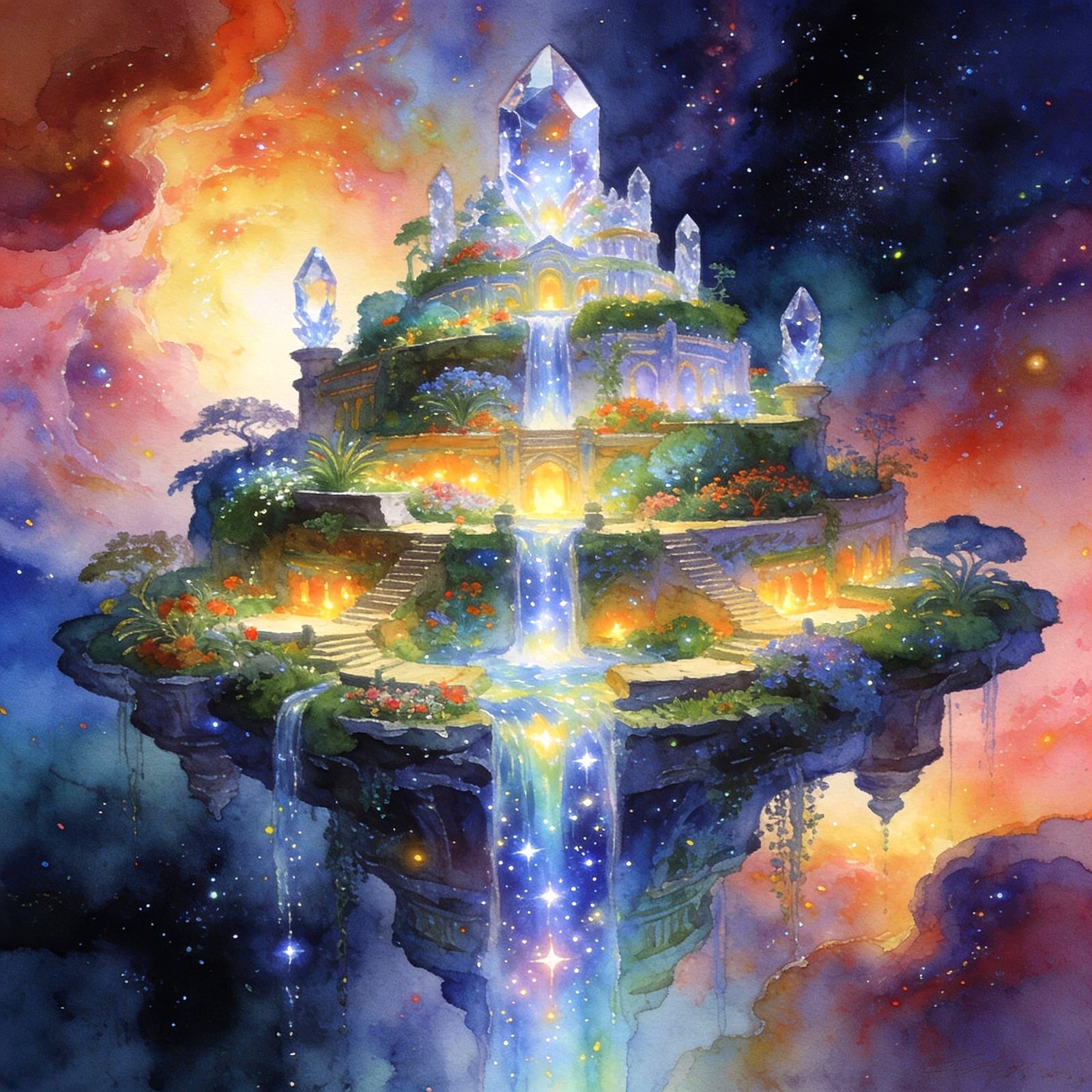 Bioluminescent Hanging Gardens in Nebula