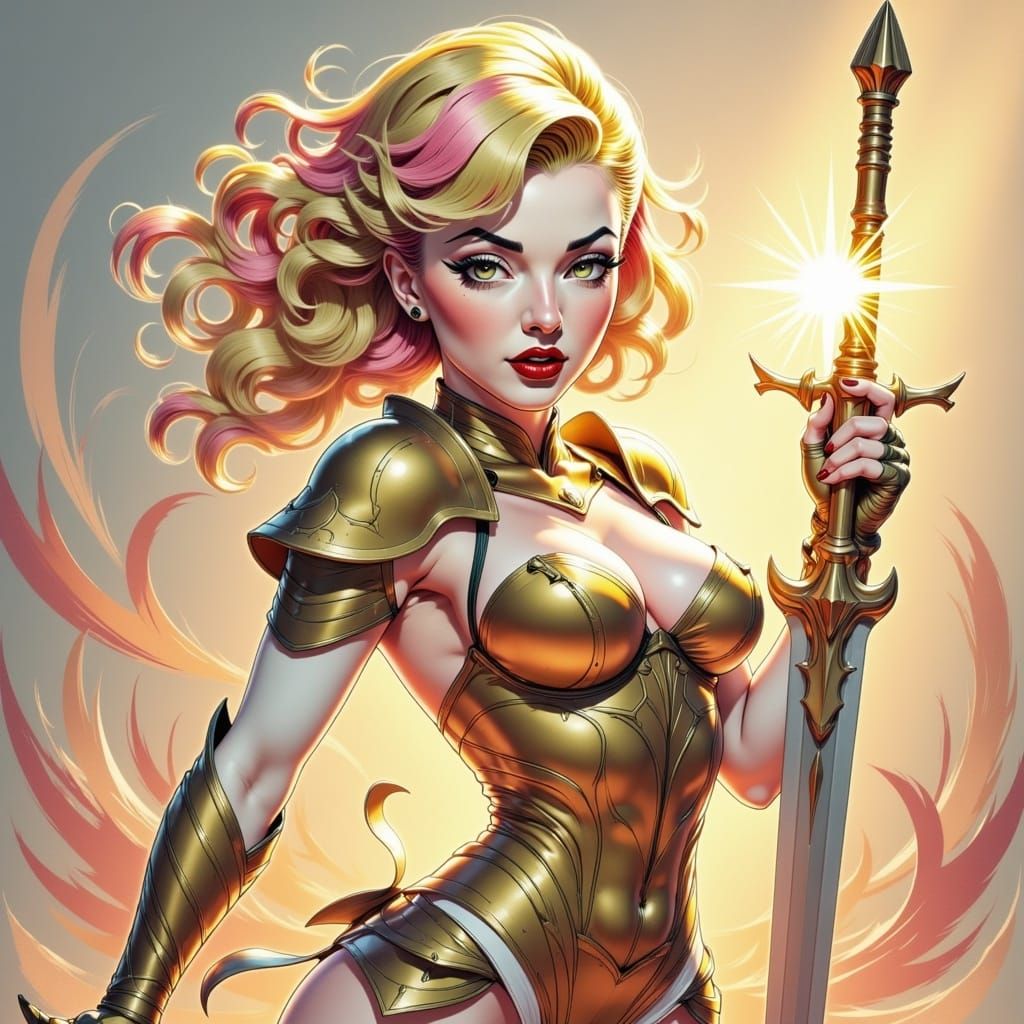 Anime Female Warrior in Sunrise Armor, 8K