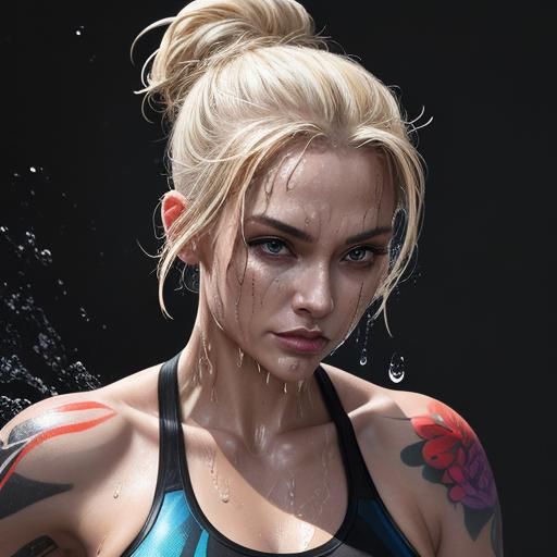 Vibrant Splash Art: Woman on Workout Bike