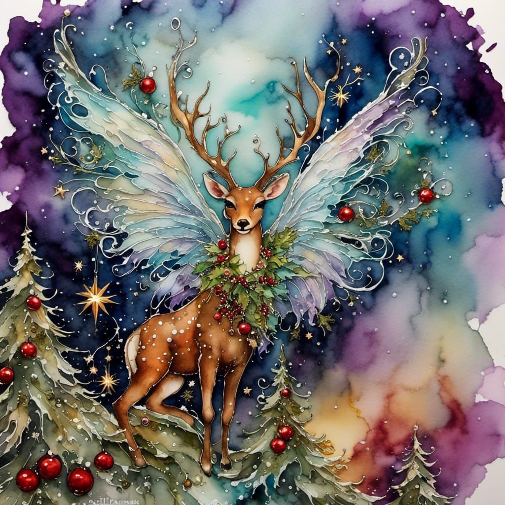 Whimsical Christmas Angel Optical Illusion in Alcohol Ink