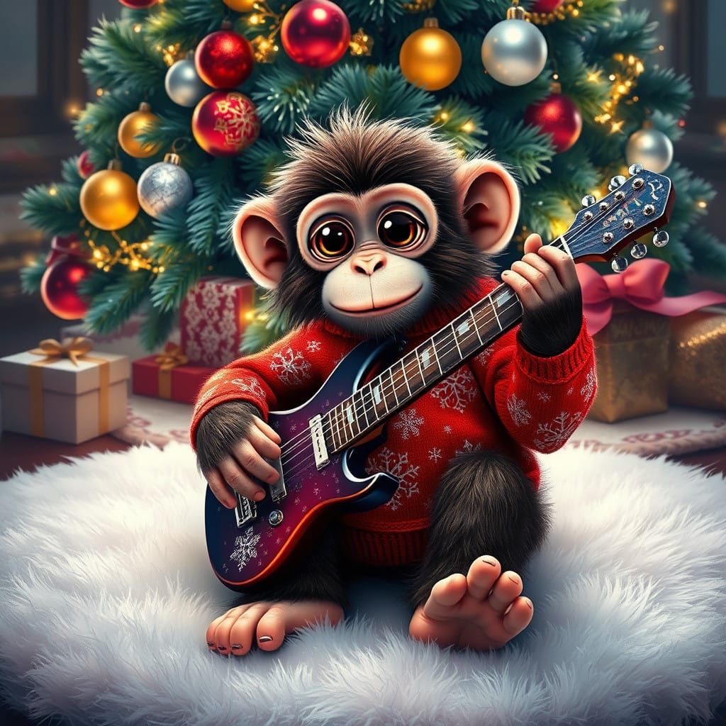 Whimsical Monkey Christmas Rockstar