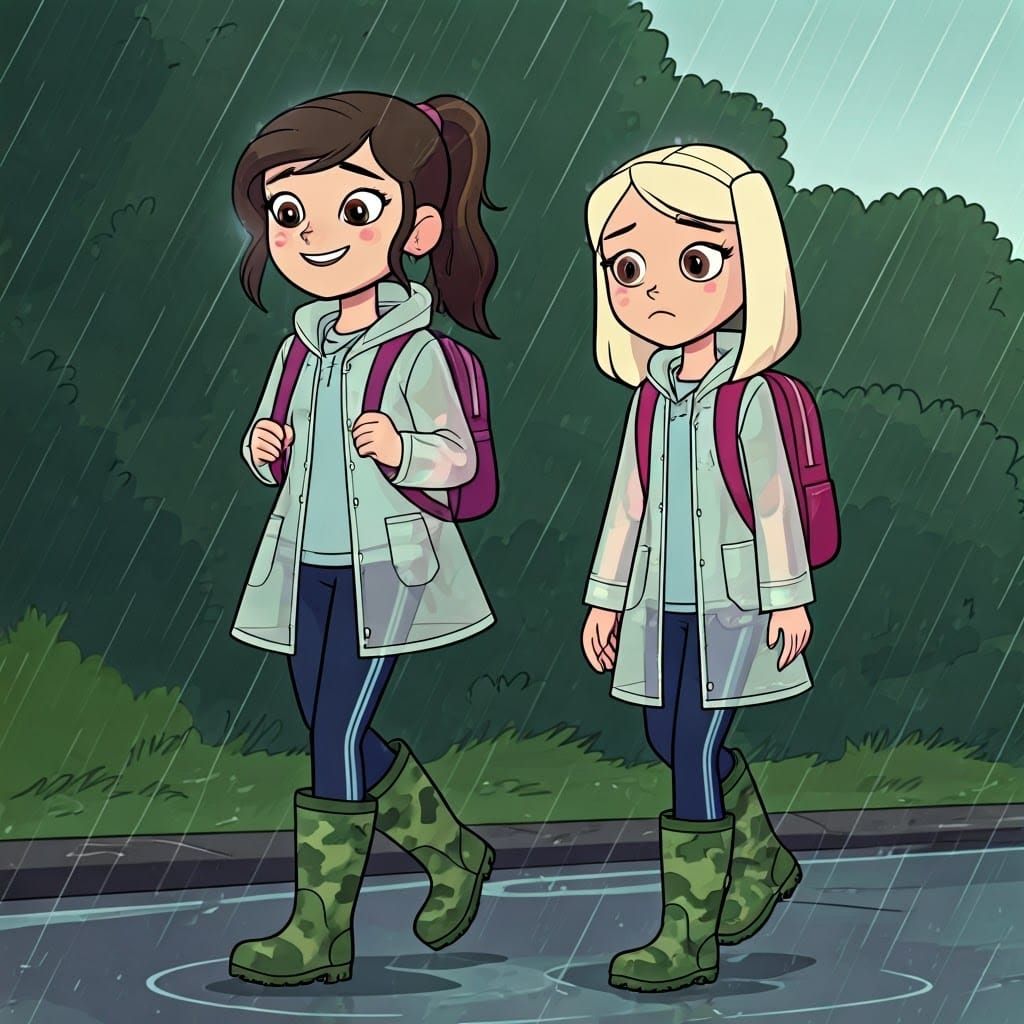 Sisters Walking Home in the Rain