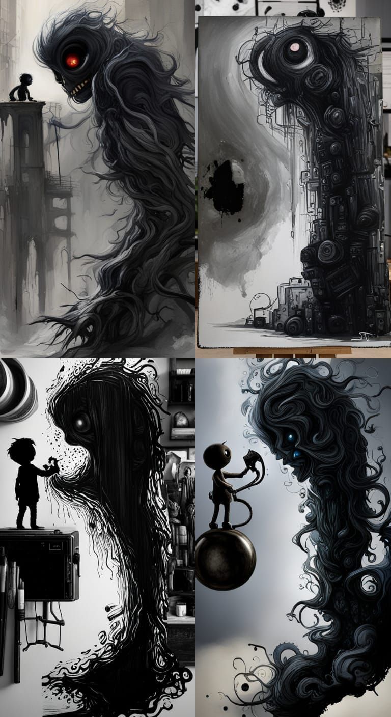 Shadow Monster Ink Painting with Bioluminescence