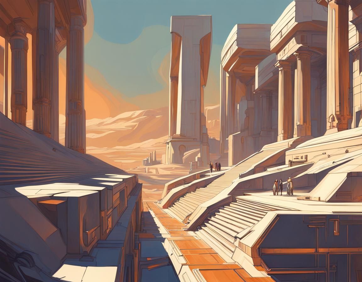 Futuristic Ancient Greek City in Retro-Futuristic Style