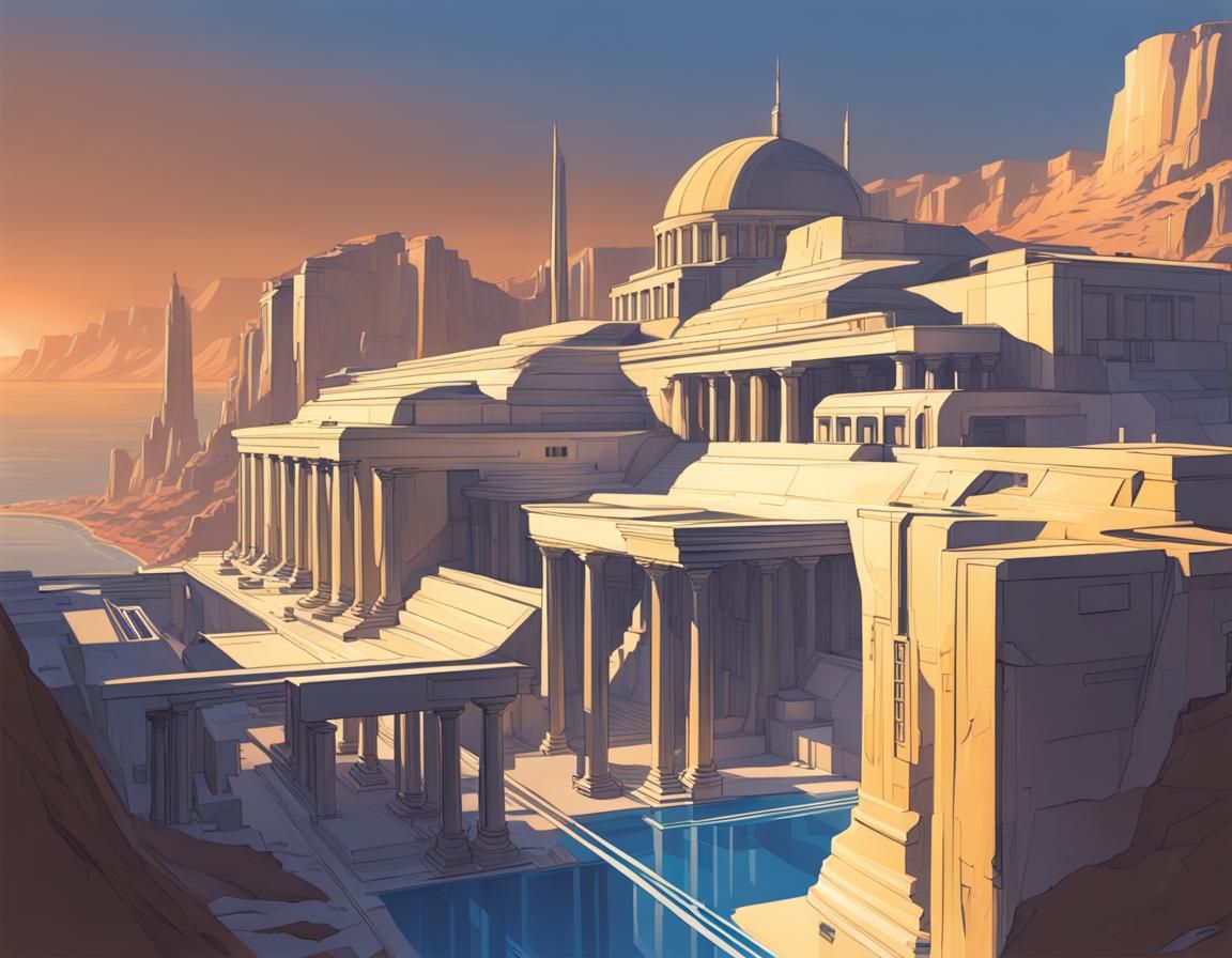 Futuristic Ancient-Greek City in Retro-Futuristic Style