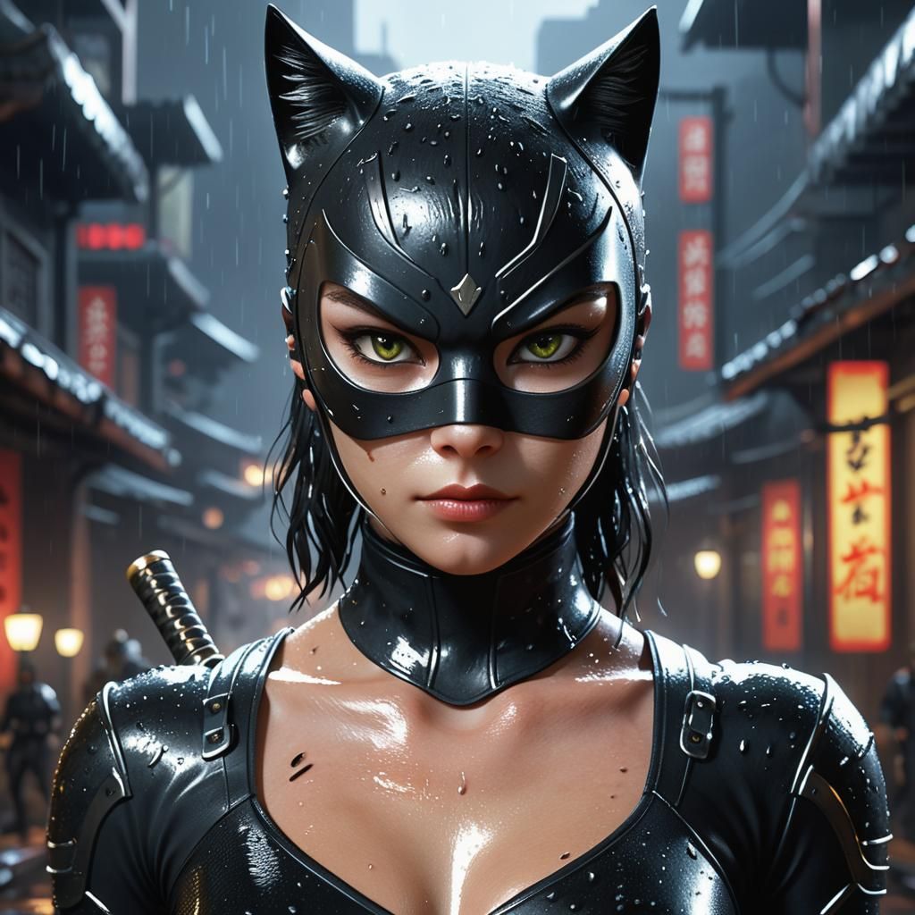 Hyperrealistic Cat Woman with Katana