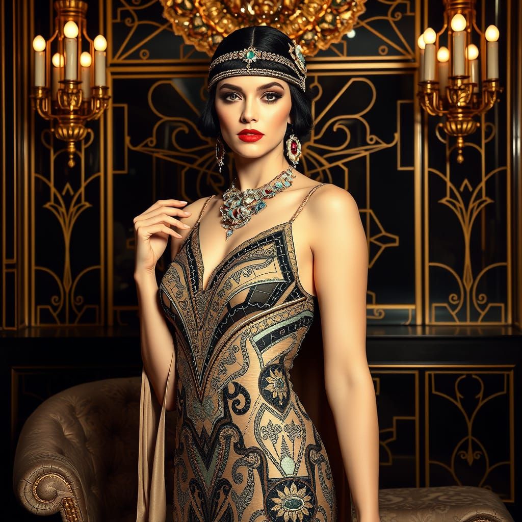 Art Deco Woman in Flapper Gown, Tamara de Lempicka Style