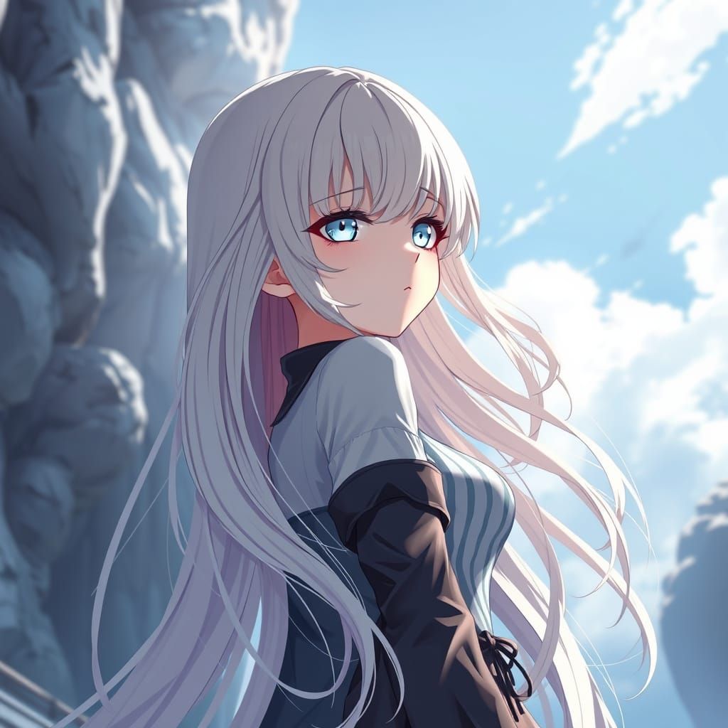 Gigantic Anime Girl Gazing at Earth in 3D Art