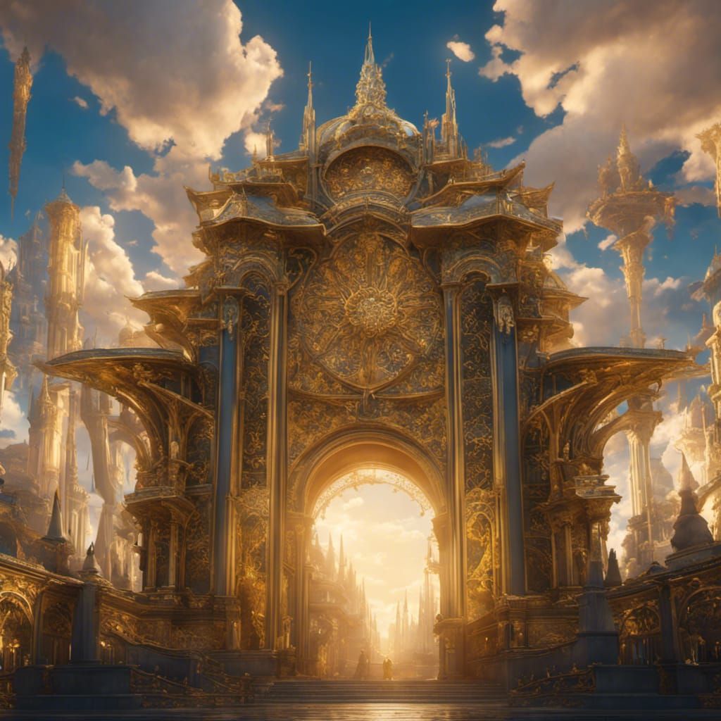 Heavenly City of Sunflowers with Golden Gates