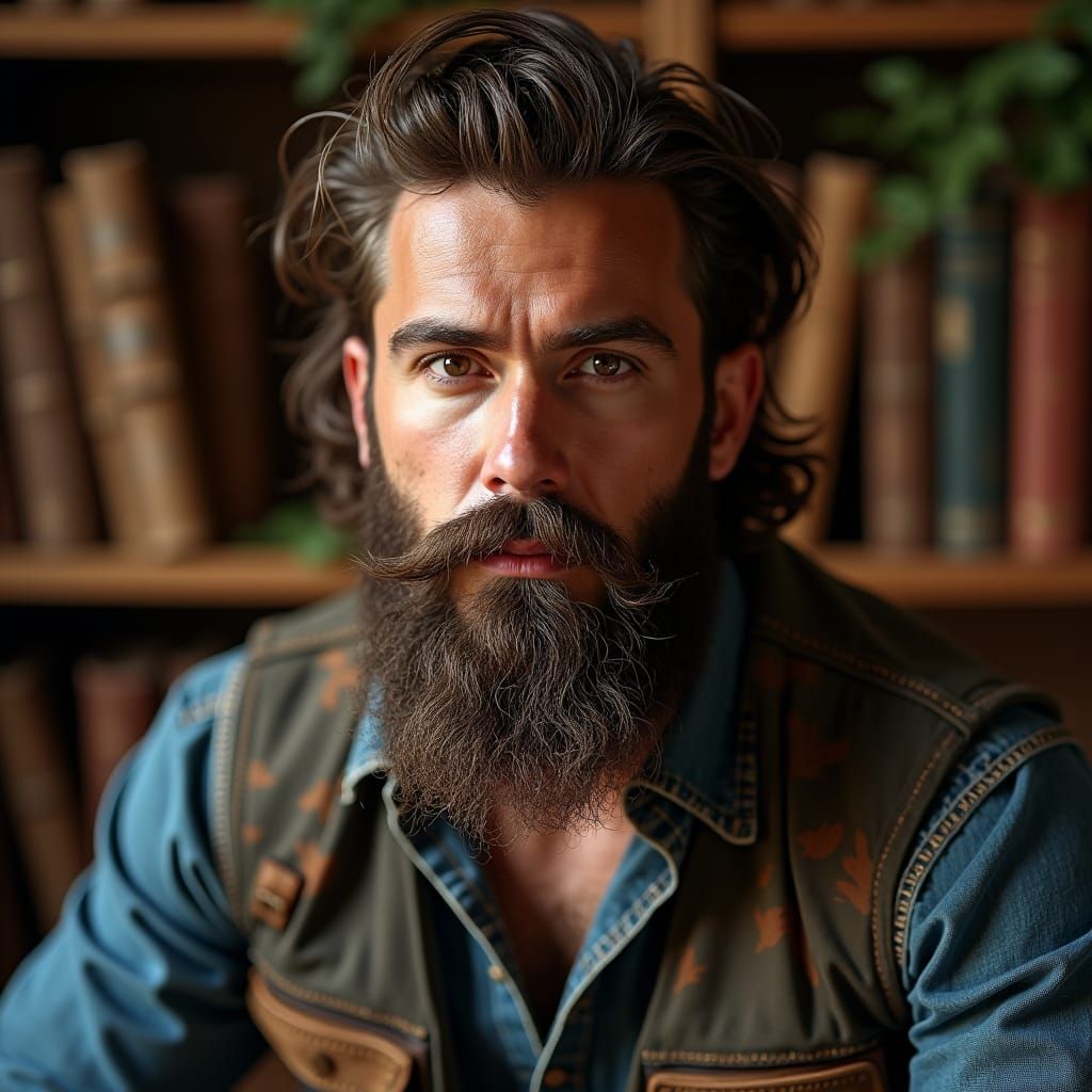 Bearded Man Portrait in Rustic, Atmospheric Style