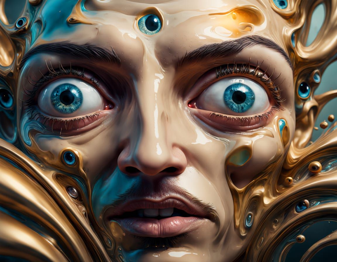 Distorted, Elongated Face in Vibrant, Surreal Colors