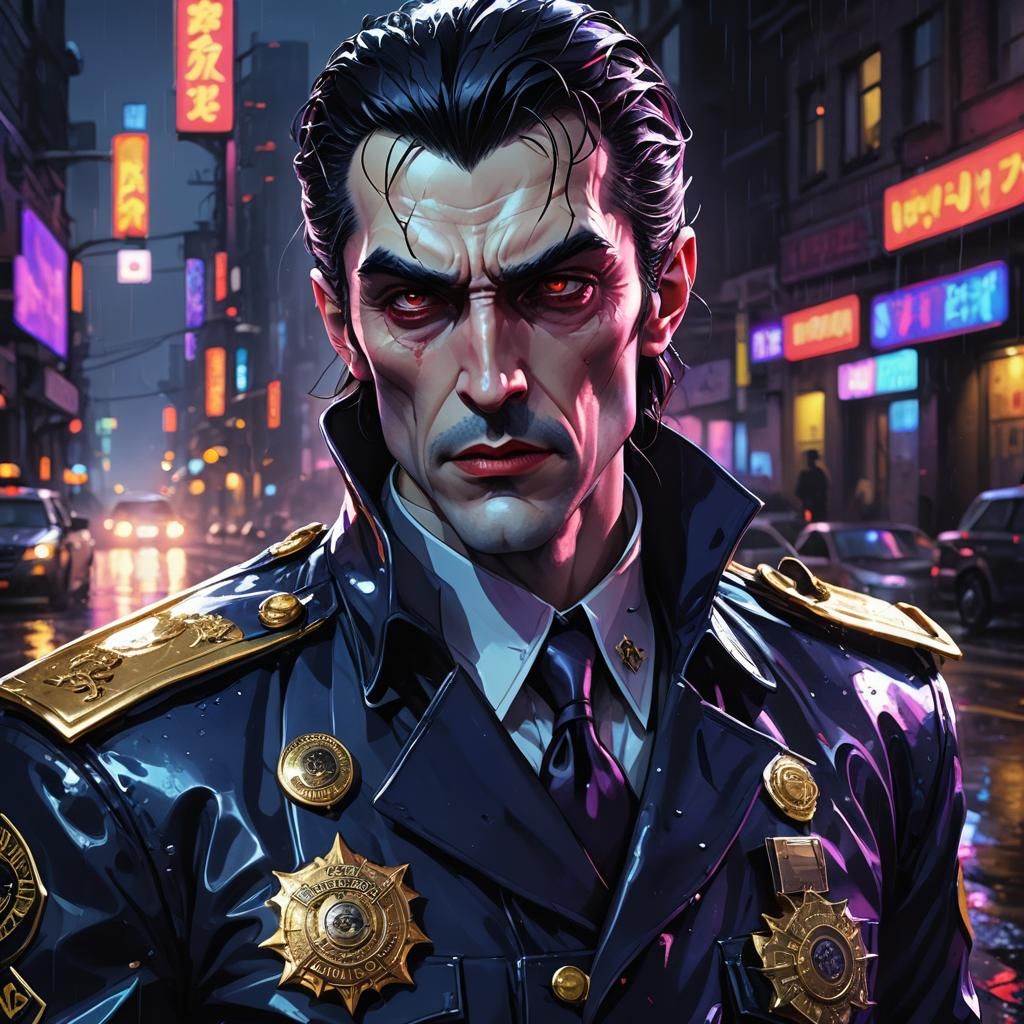 Dracula in Police Uniform: 3D Anime Art