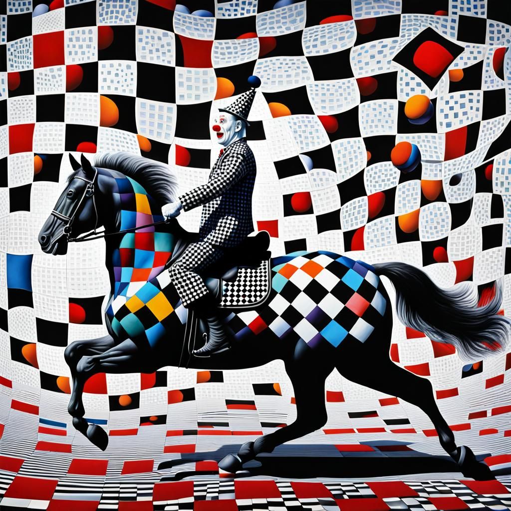 Clown on Titanium Horse: Optical Illusion Art