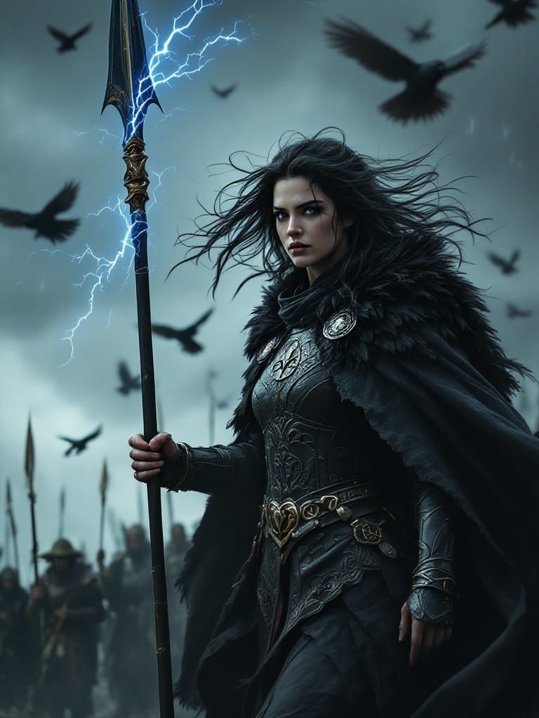 Celtic Warrior Witch on Stormy Battlefield