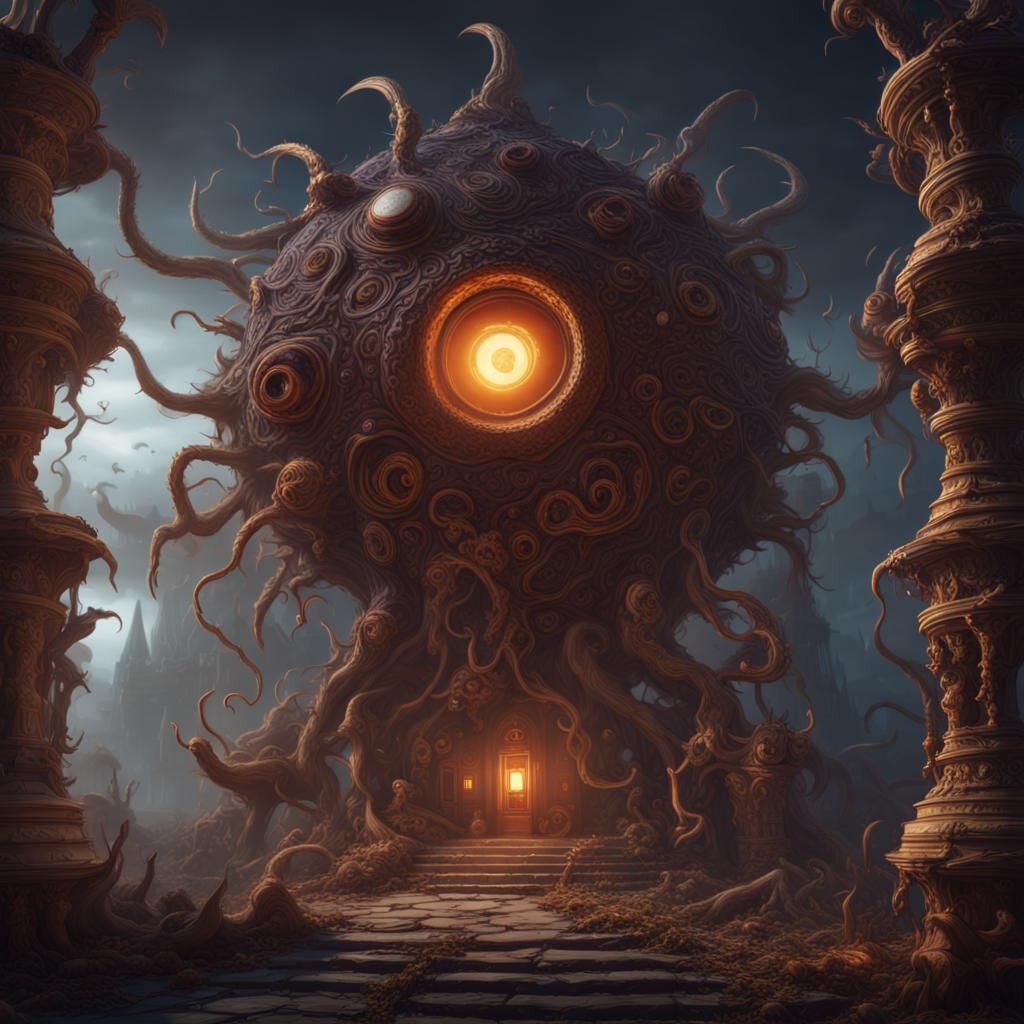 Detailed Beholder Matte Painting in Deep Color
