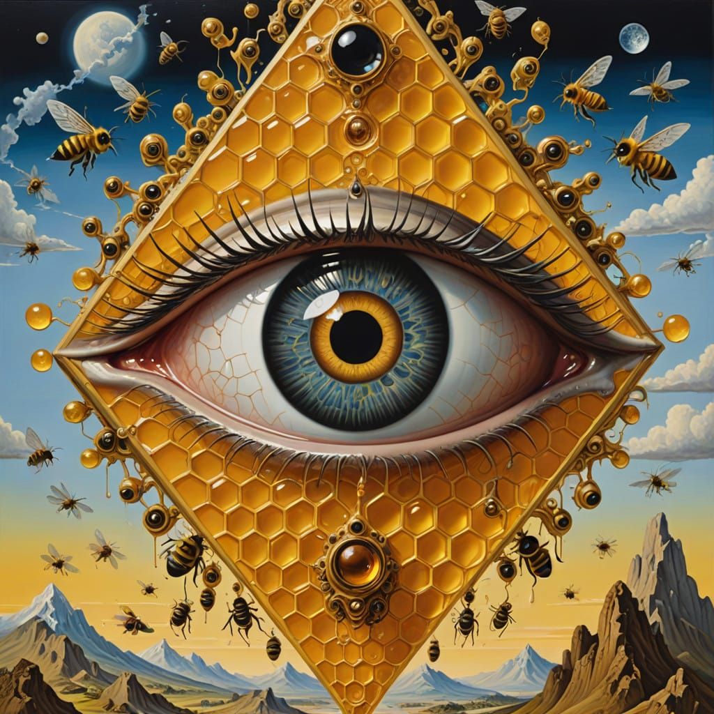 Surrealistic All-Seeing Eye Metaphysical Scene in Honey Hive