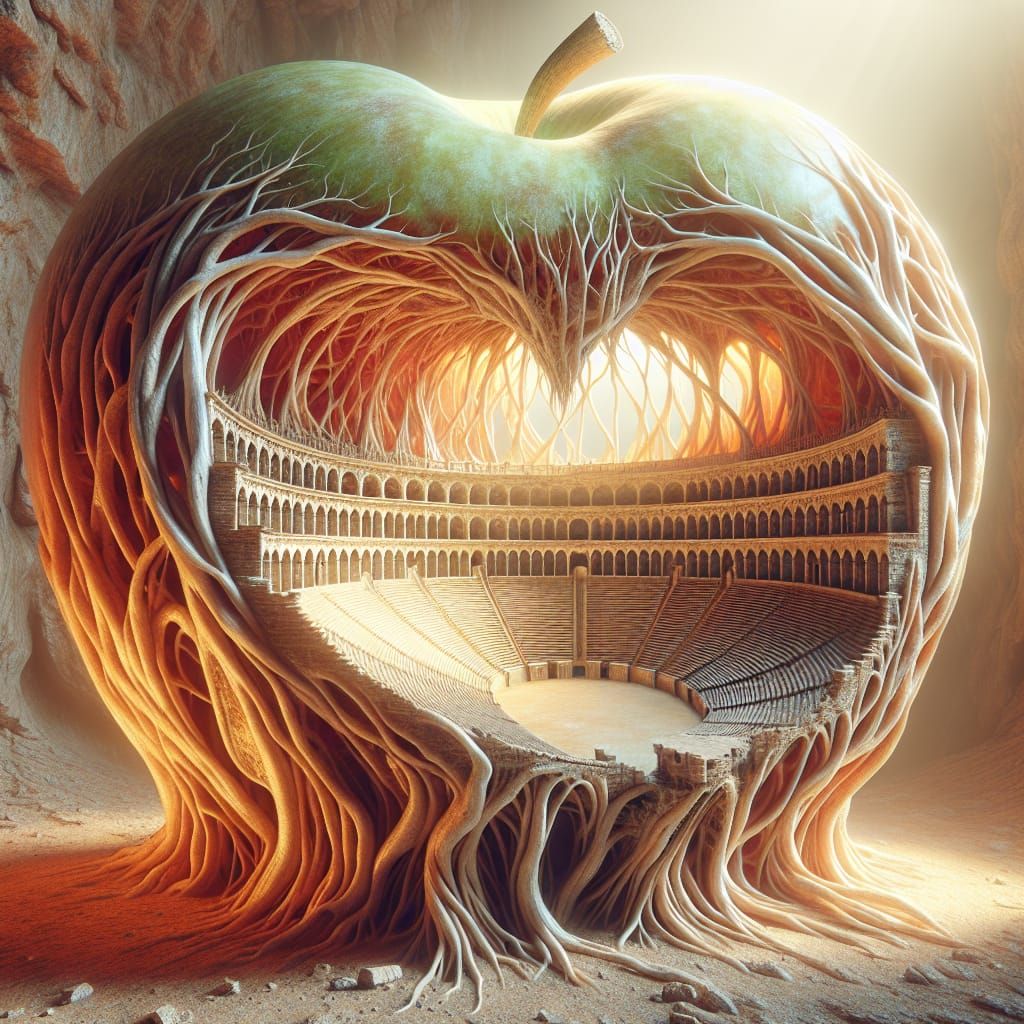 Ancient Arena Within a Weathered Golden Apple