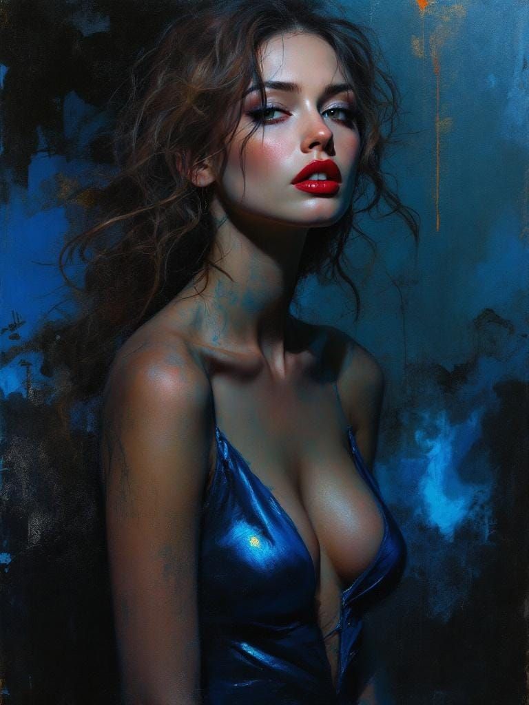 Redhead Pin-Up in Luminous Gestural Style